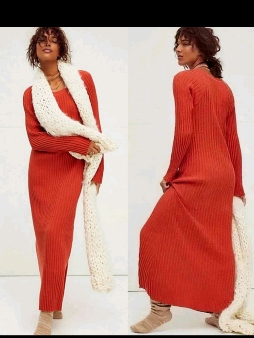 NWT Free People FP Beach Sz L Rust Orange Walkabout Stretch Ribbed Maxi Dress